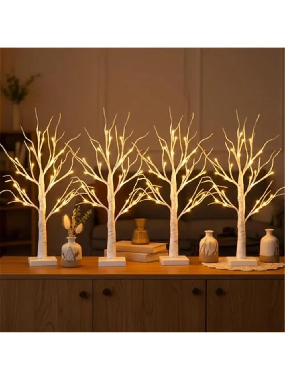 LED Birch Tree Tabletop Decor 4Pack Lighted Artificial Trees Holiday Centerpiece